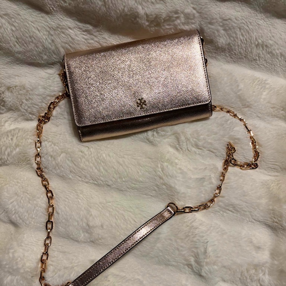 Tory Burch Shimmering rose Gold Crossbody Bag